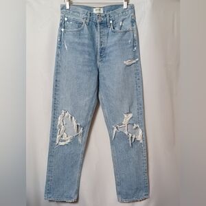 AGOLDE Distress High Rise Straight Leg Button Fly Denim Jeans. 25